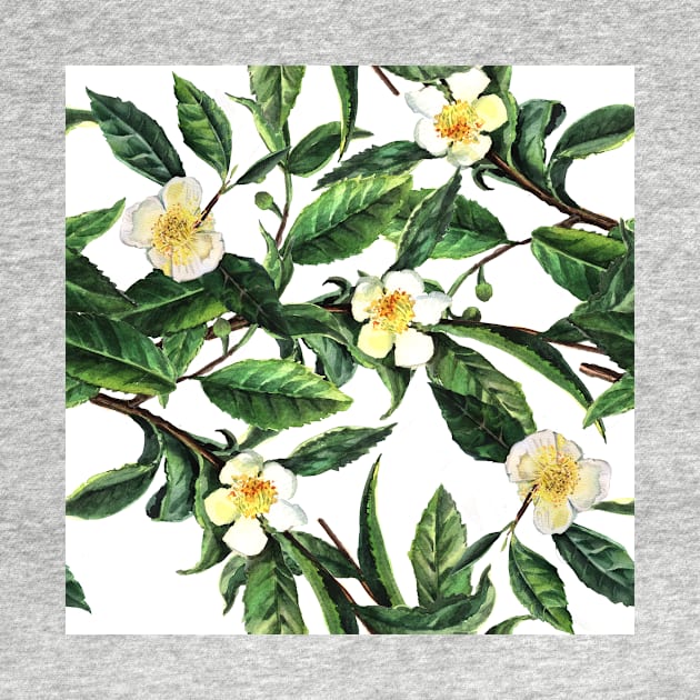 Tea Camellia Watercolor Pattern by AnnaY 